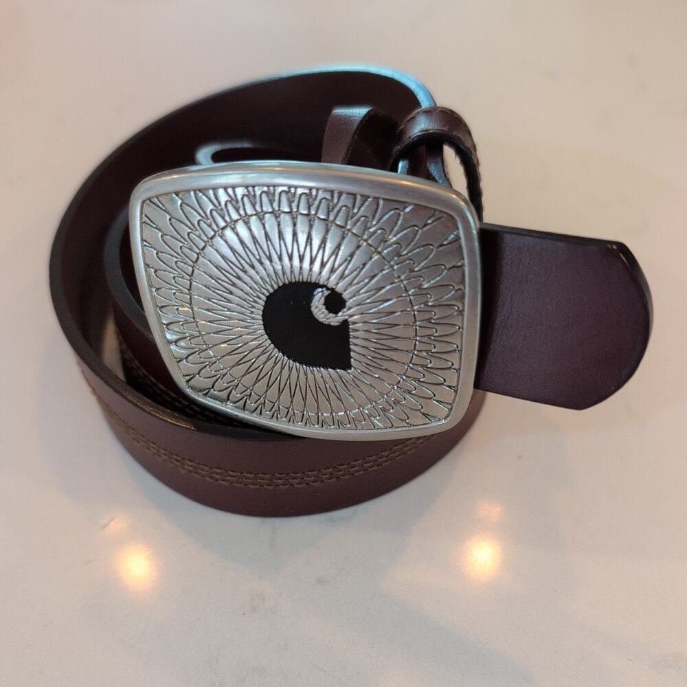 Carhartt Belt silver Buckle Genuine leather Cowhide Sz Small Wa011 Espresso